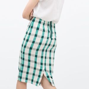 Zara Plaid Midi Pencil Skirt